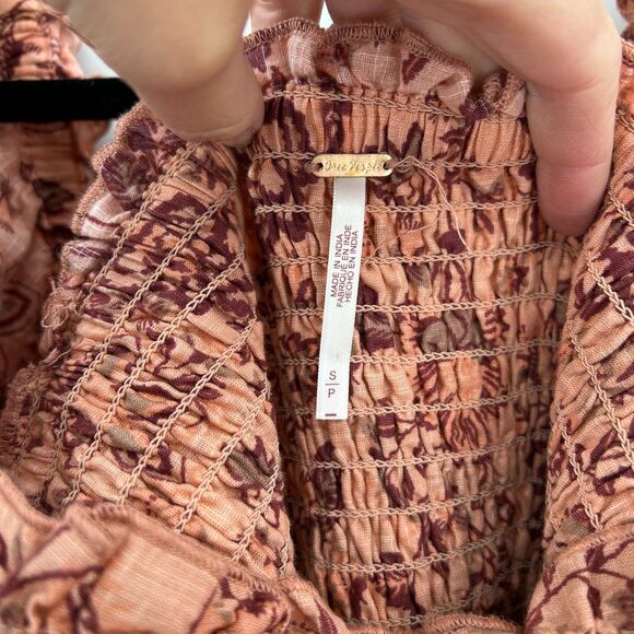 FREE PEOPLE Pink Floral Smocked Balloon Sleeve Square Neck Mini Dress Size Small - Picture 10 of 11